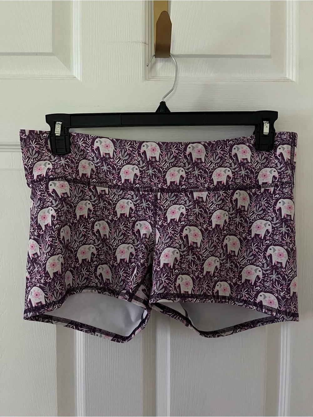Tough Mode Women's Purple Elephant Print Compression Booty Shorts